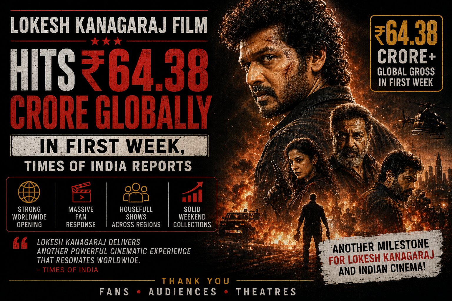 Lokesh Kanagaraj Film Hits ₹64.38 Crore Globally in First Week, Times of India Reports