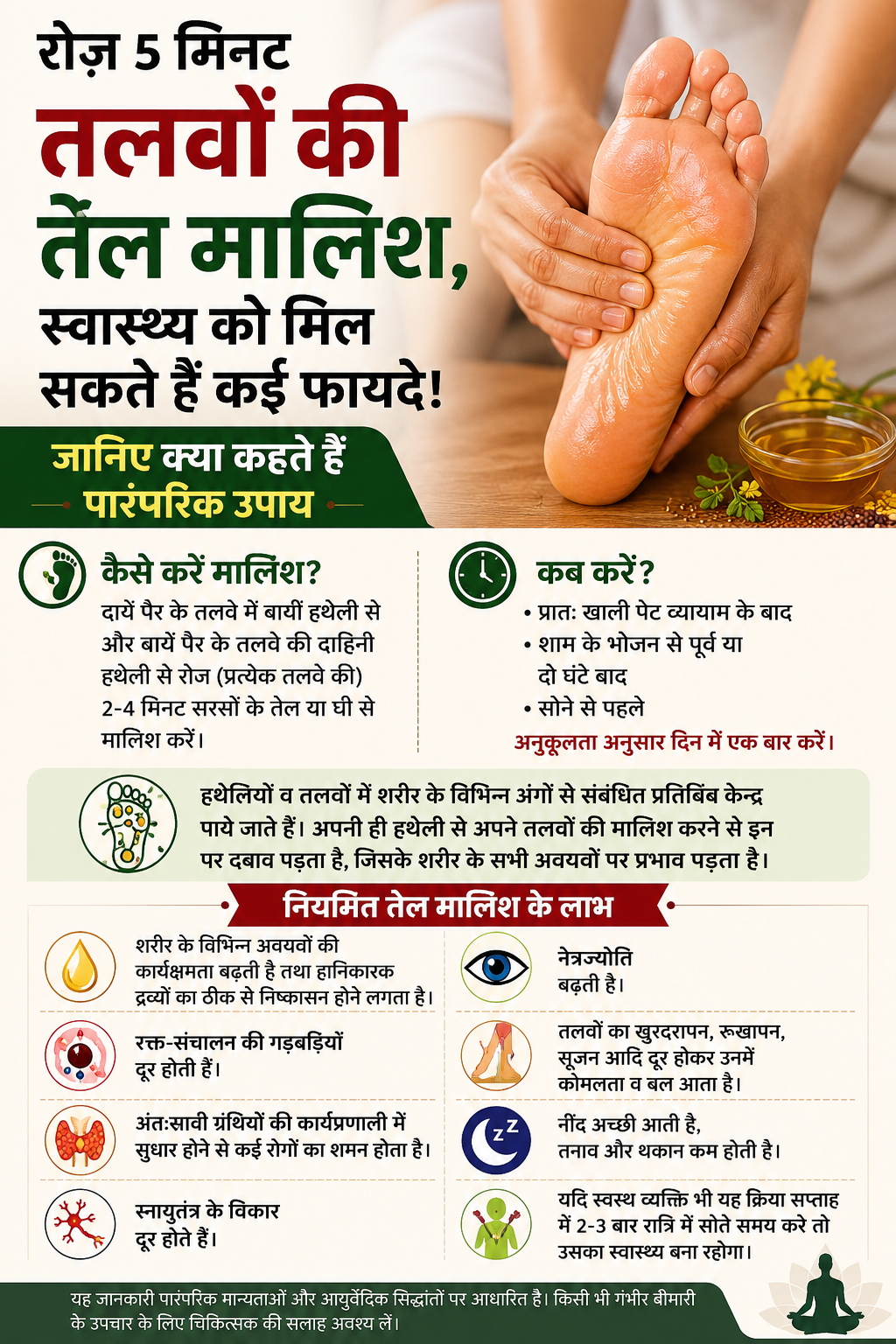 रोज़ 5 मिनट तलवों की तेल मालिश, होंगे फायदे
