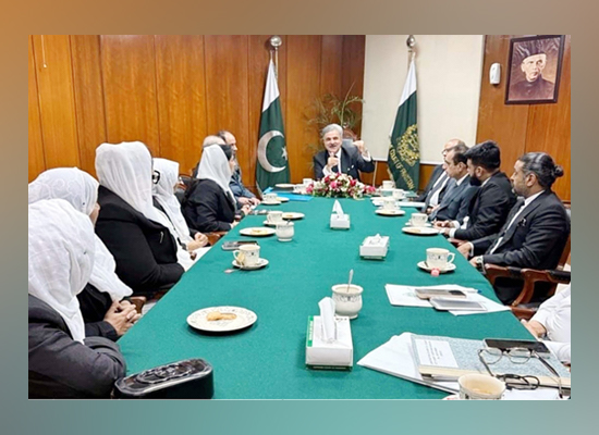 کراچی: چیف جسٹس آف پاکستان جسٹس یحییٰ آفریدی سے سندھ ہائی کورٹ بار کی خواتین ممبرز پر مشتمل وفد ملاقات کررہا ہے