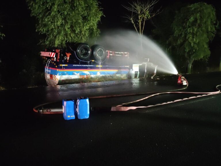 fuel truck overturns