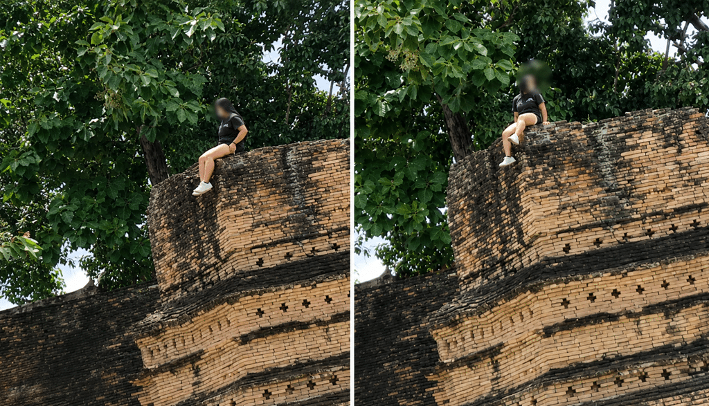 tourist climbing ancient