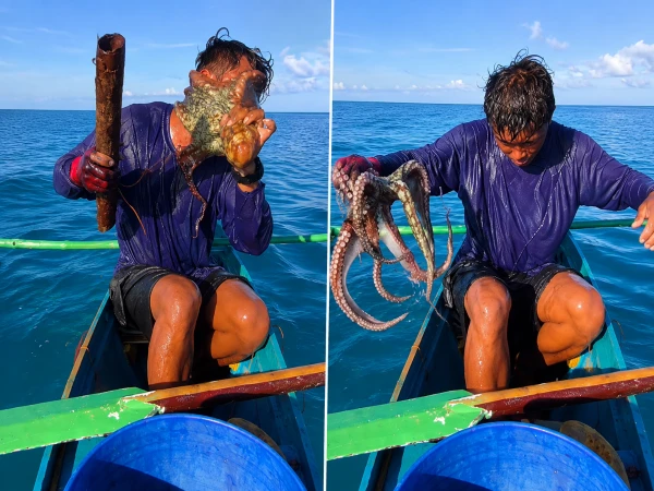 octopus clings fishermans