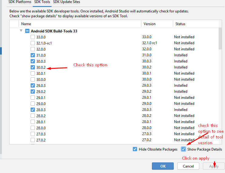 failed to install the following sdk components build tools30 0 2 android sdk build tools 30 0 2