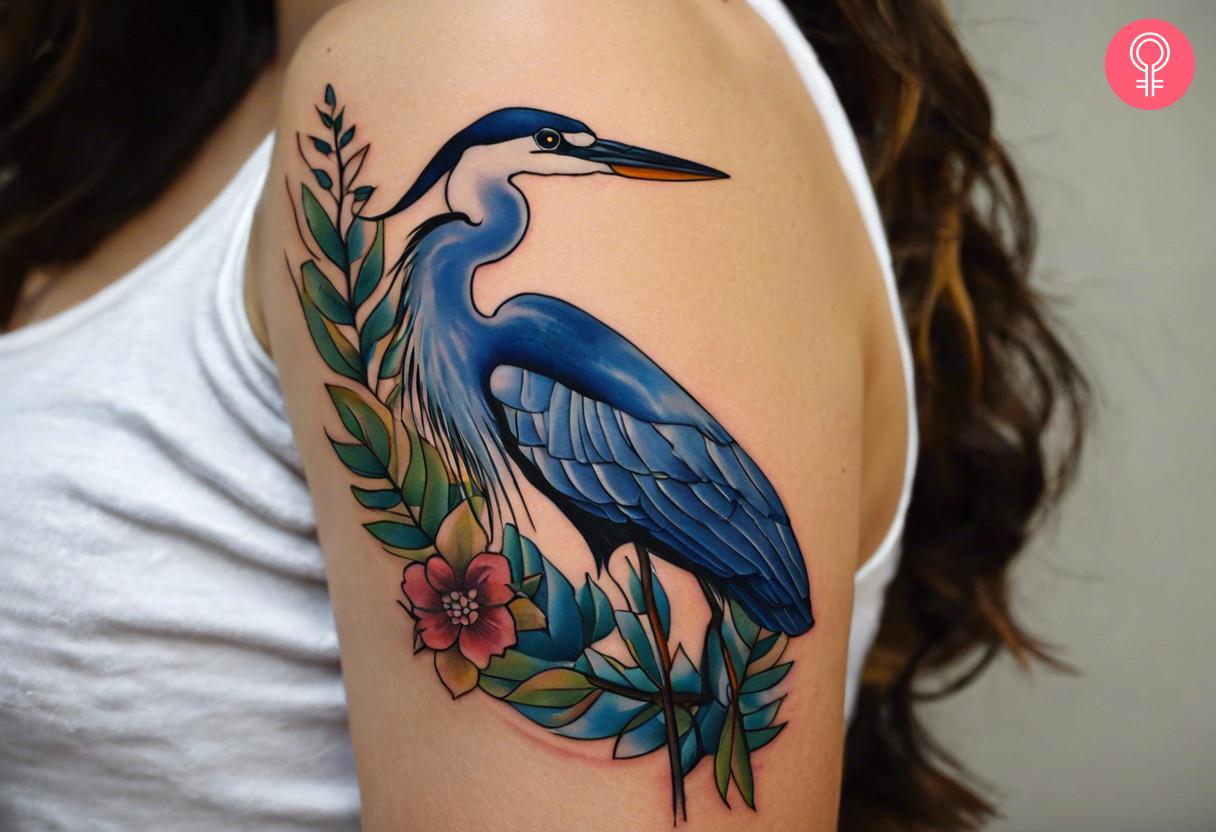 A blue heron tattoo on a womans bicep.jpg