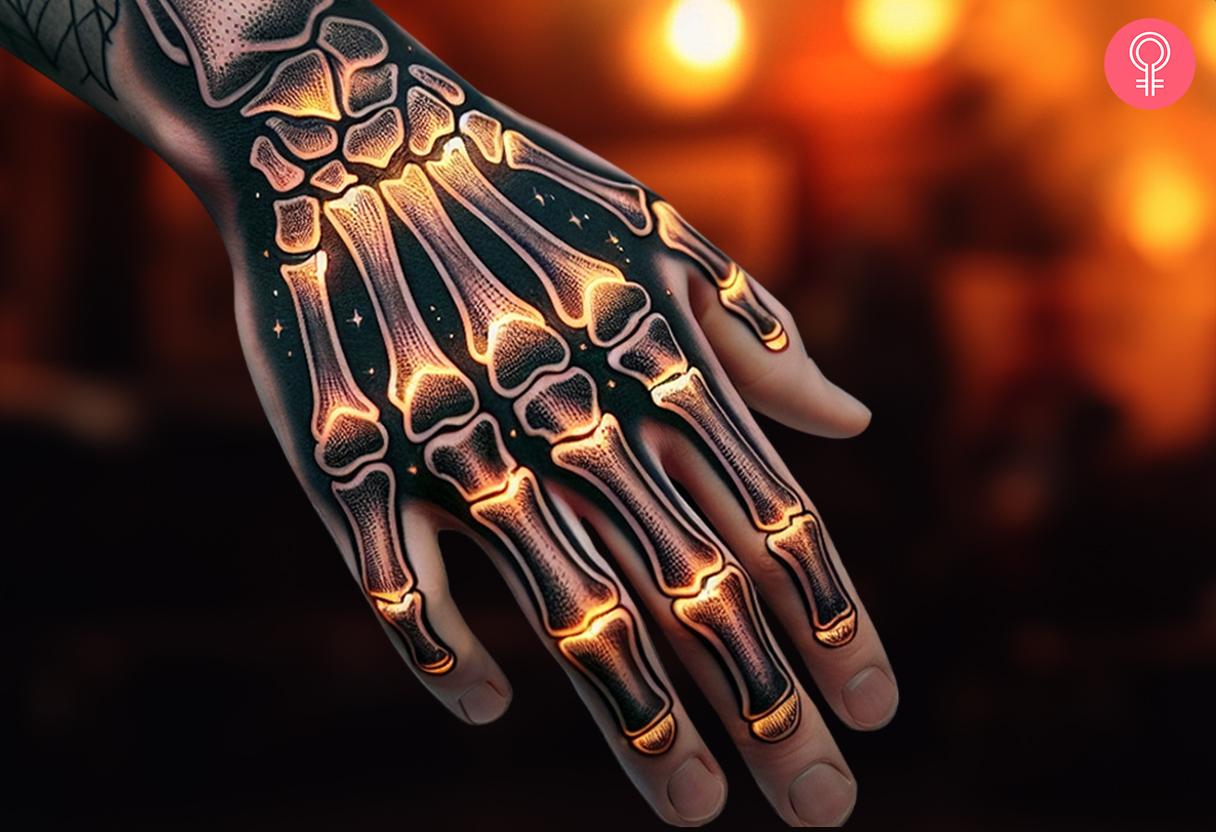 A man wearing a glow in the dark hand tattoo.jpg