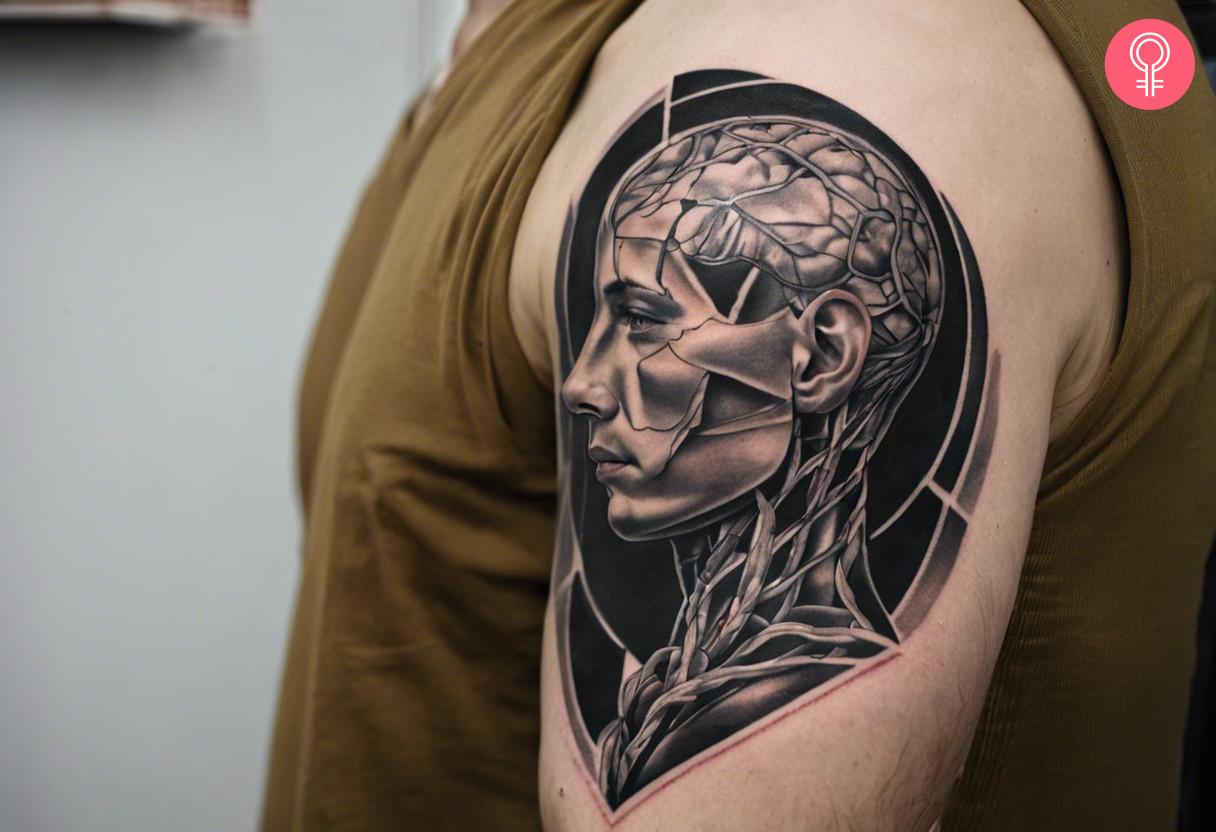 A man wearing a human anatomy tattoo on the upper arm.jpg