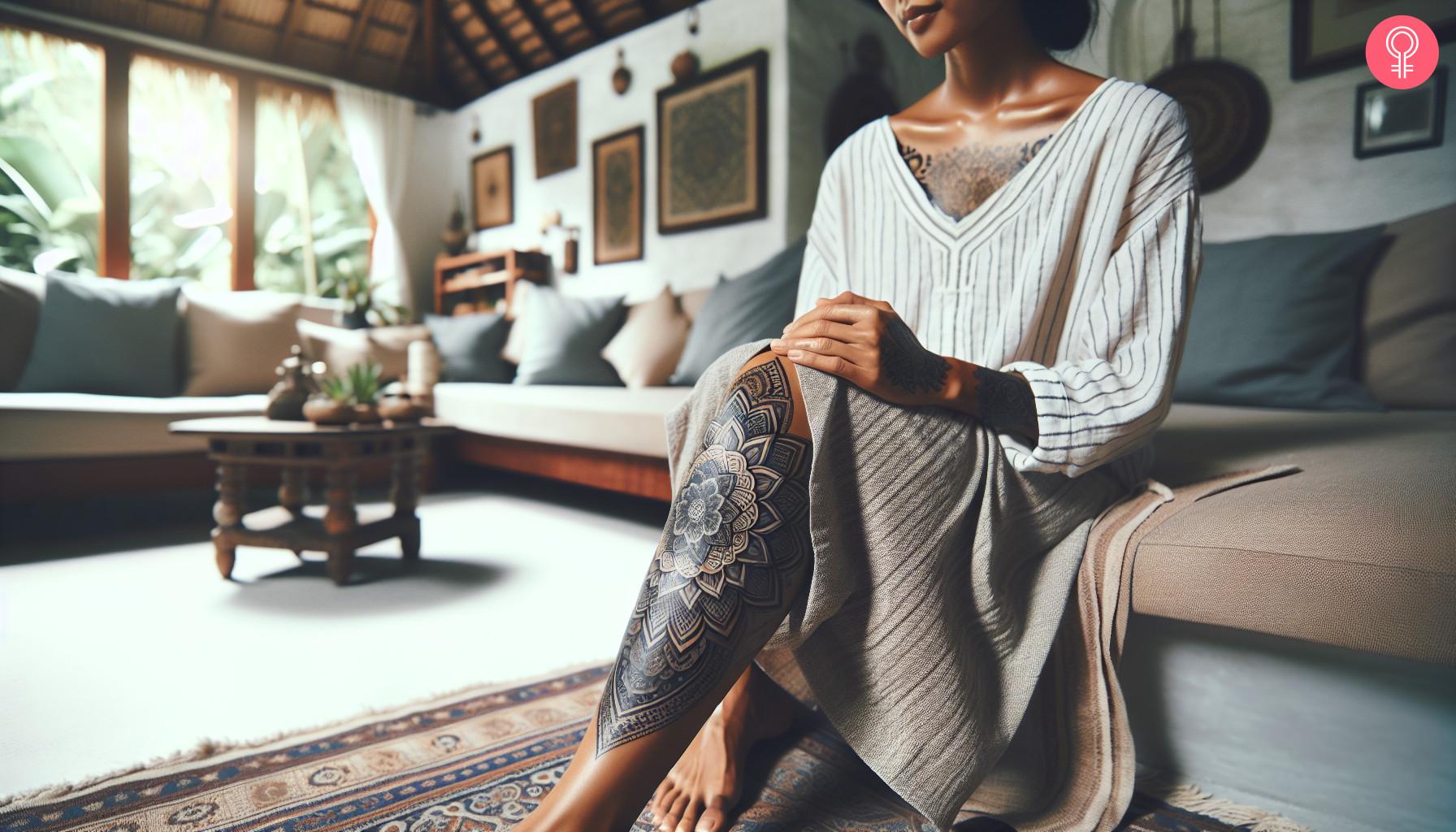 A mandala art concept tattoo on a womans leg.jpg