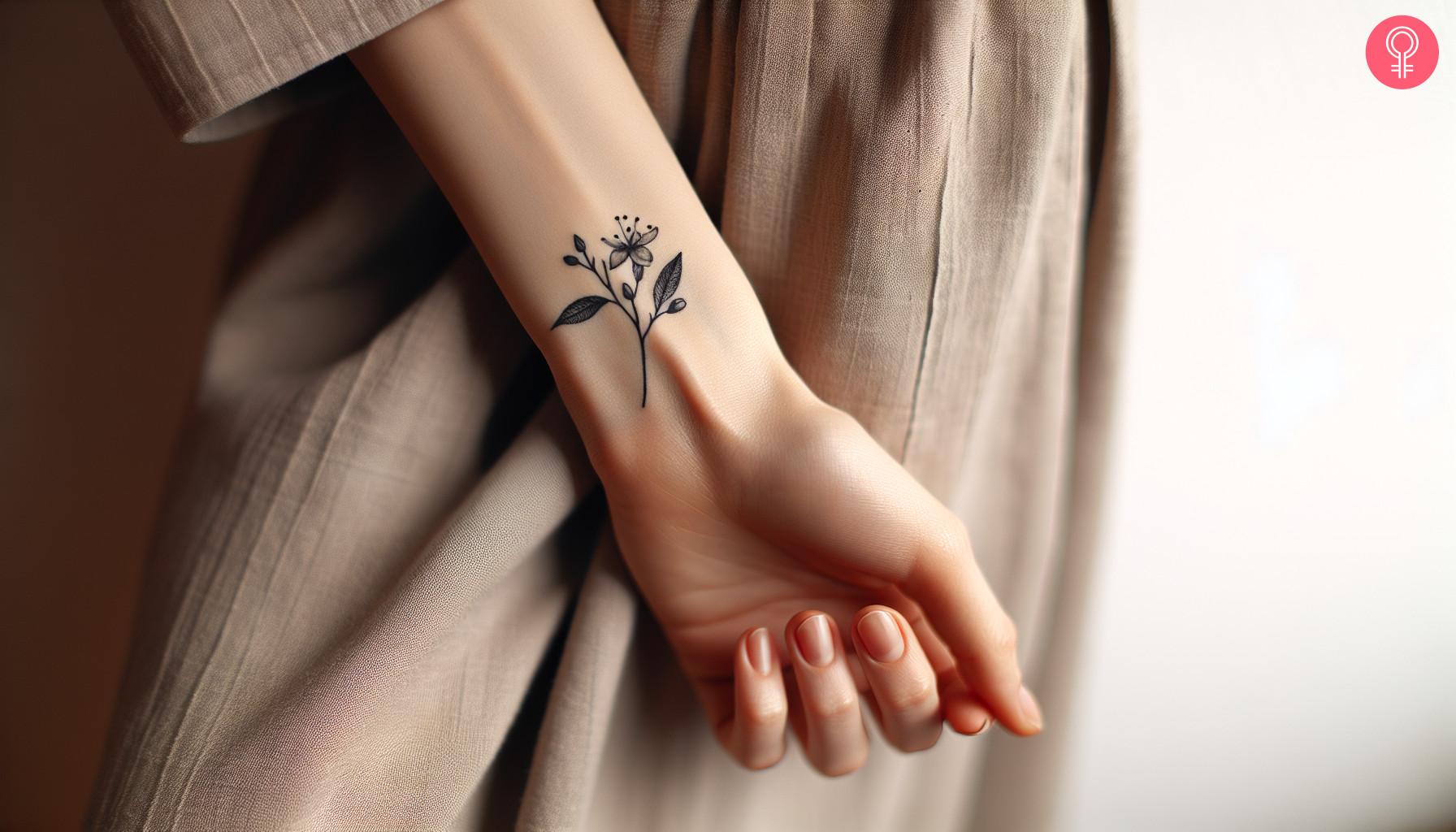 A minimalistic honeysuckle wrist tattoo.jpg