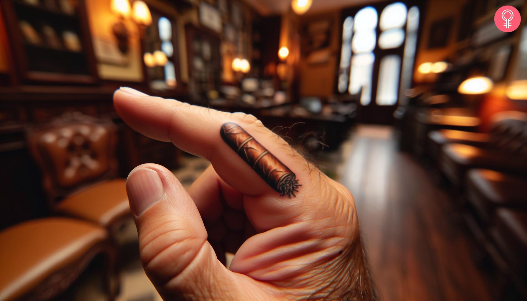 A realistic cigar tattoo on the forefinger.jpg