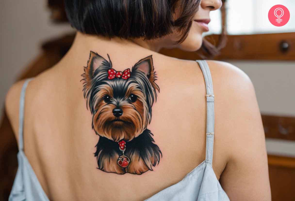 A woman with a Yorkshire terrier tattoo on her back.jpg