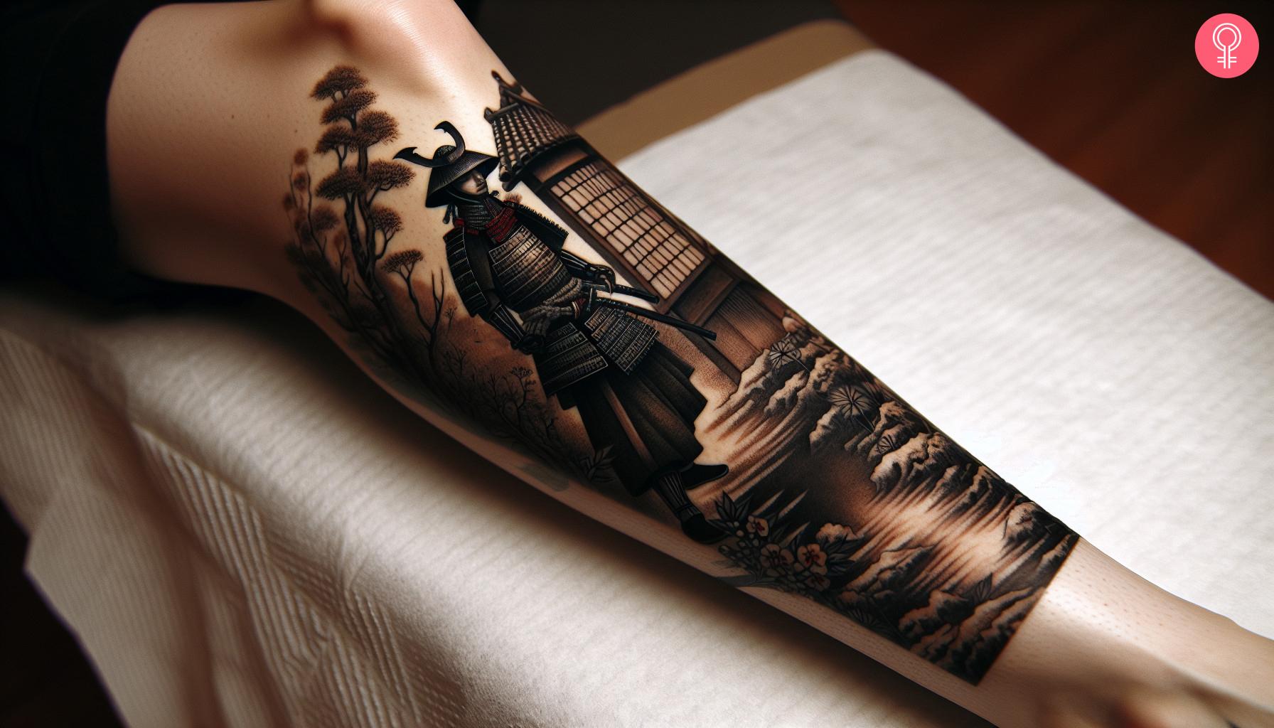 Japanese samurai half leg sleeve tattoo.jpg