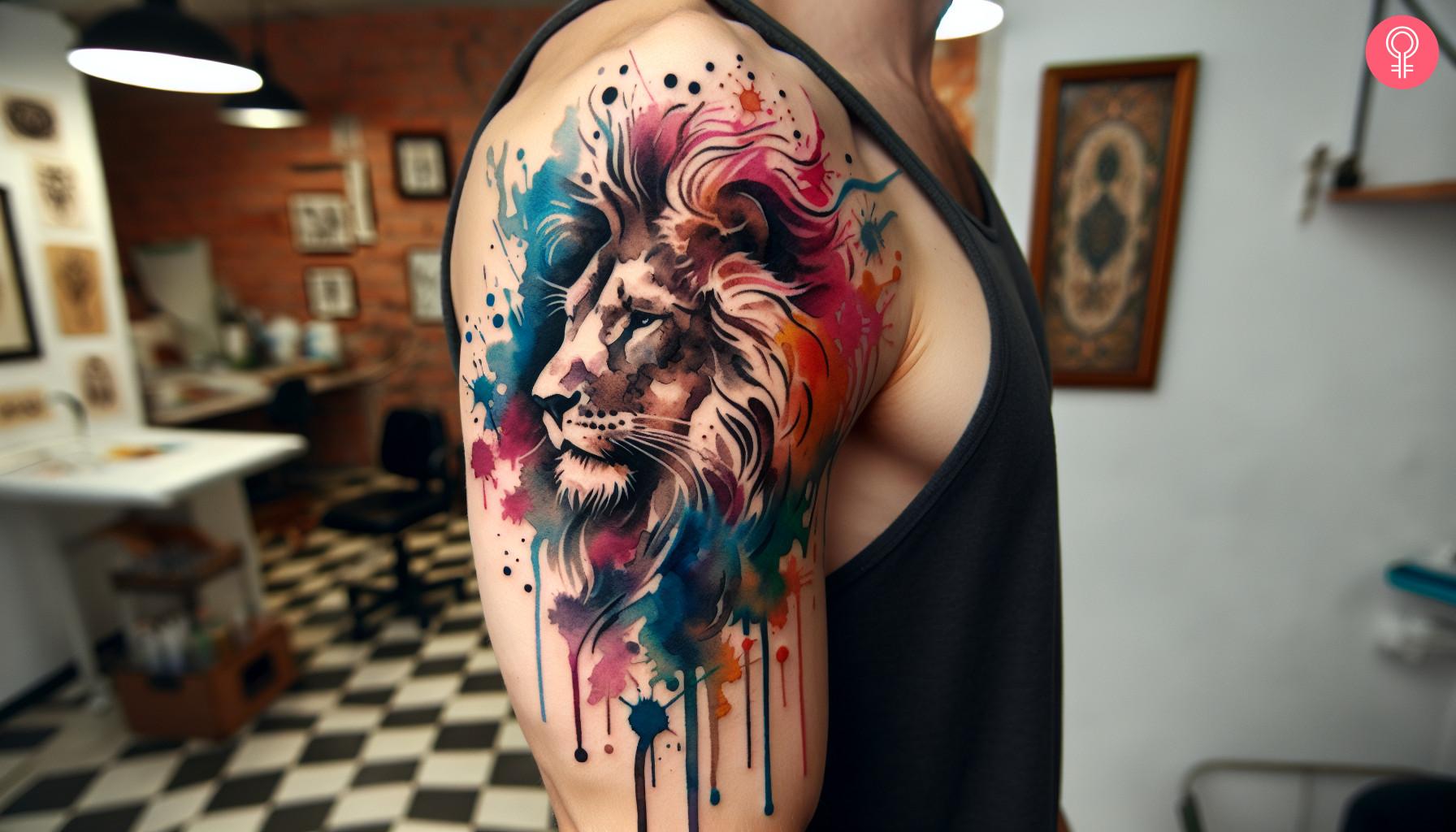 Man with artistic lion tattoo on his arm.jpg