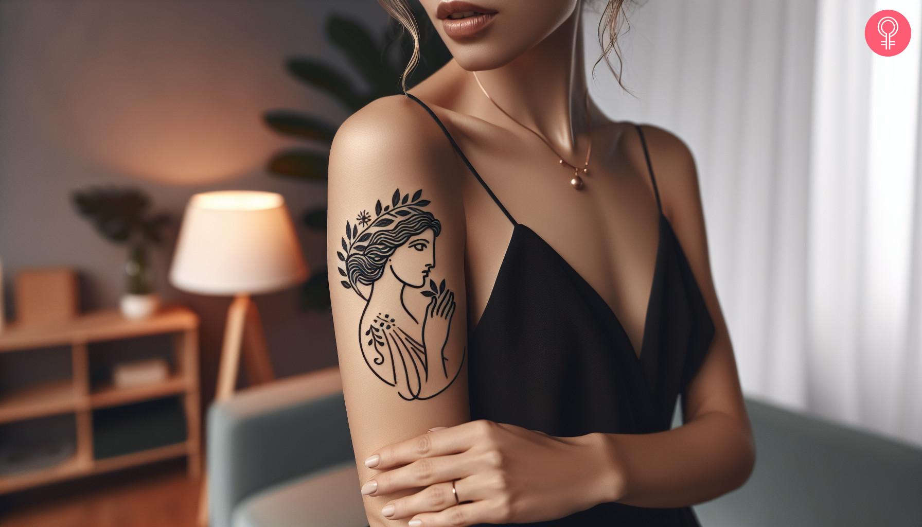 Persephone minimalist tattoo on the upper arm.jpg