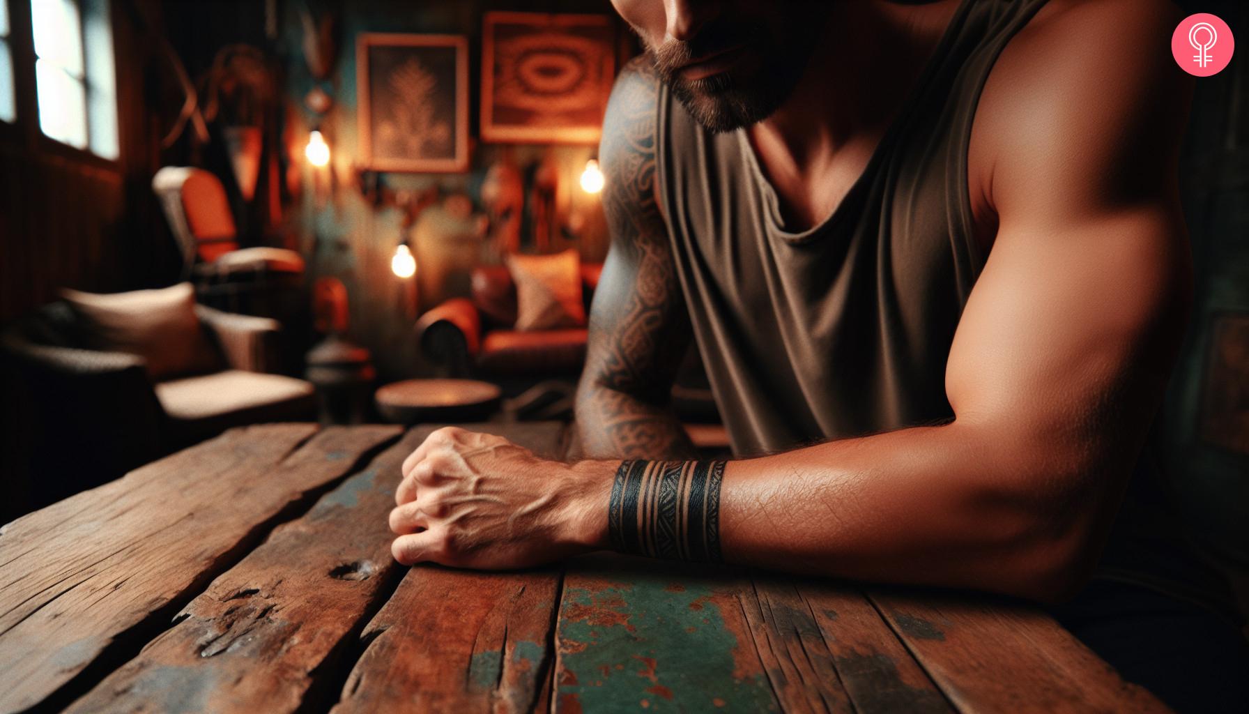 Warrior armband tribal tattoo on a mans wrist.jpg