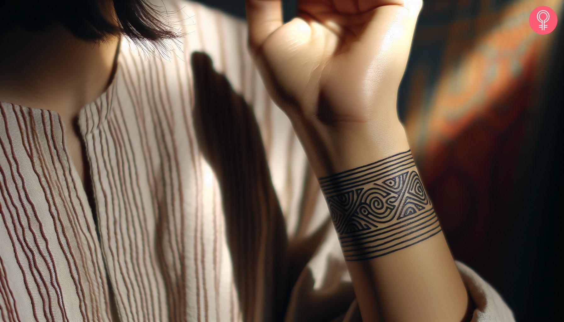 Woman with a Kalinga wrist band tattoo.jpg