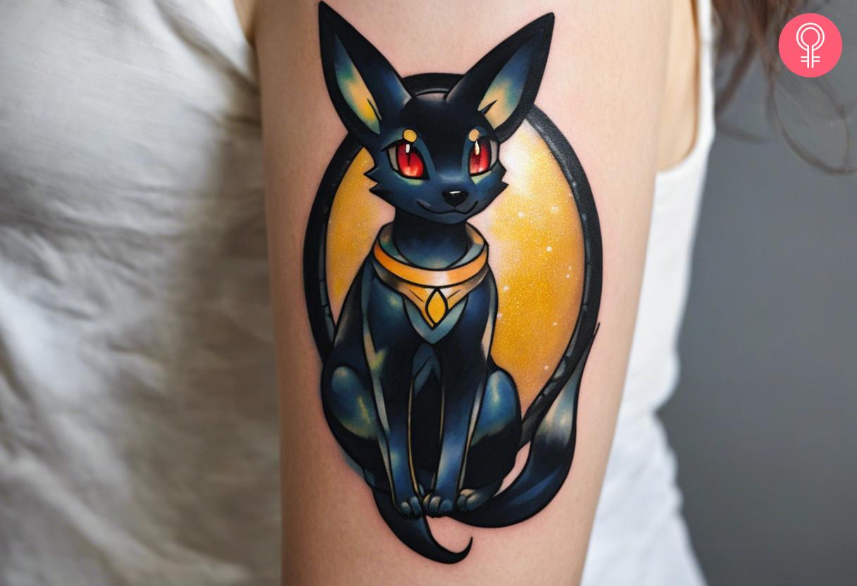 Woman with shiny Umbreon tattoo on her arm.jpg