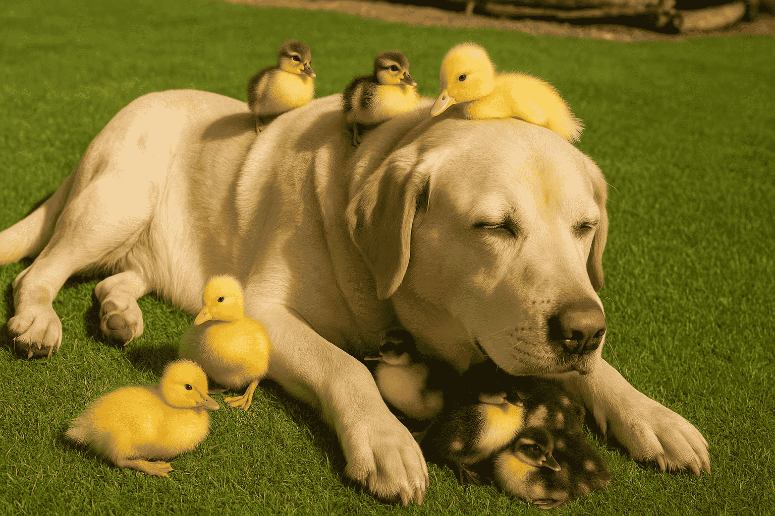 Irresistible Story: 10-Year-Old Fred the Dog Becomes a Loving Father to 9 Adorable Orphaned Ducklings