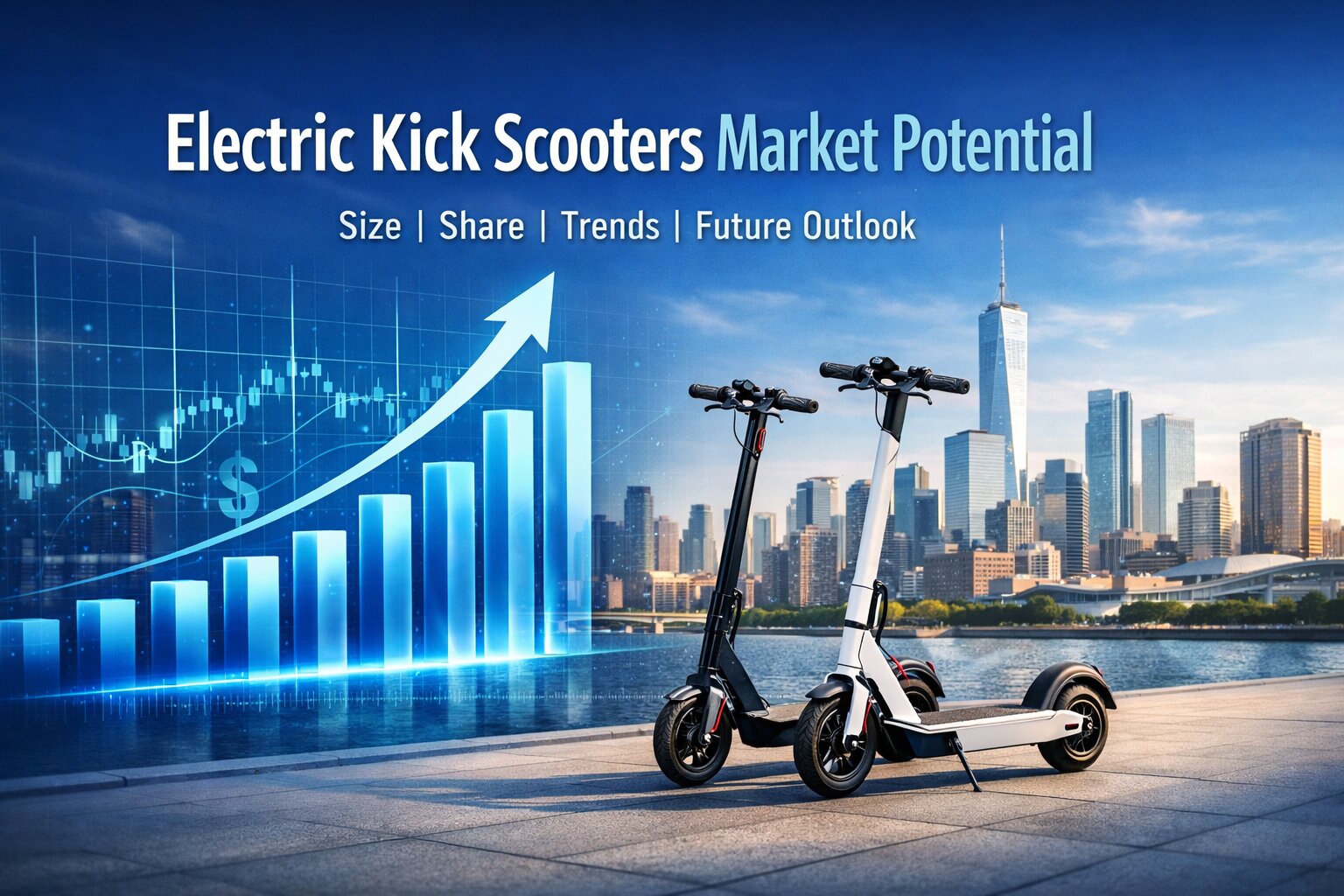 Modern city background with electric scooters