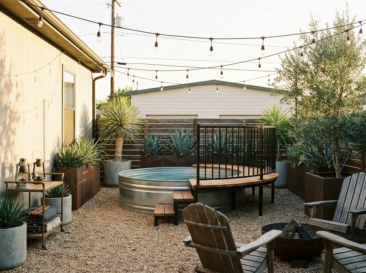 10 Above Ground Pool Ideas Using Stock Tanks for a Rustic Industrial Look 9 above ground pool