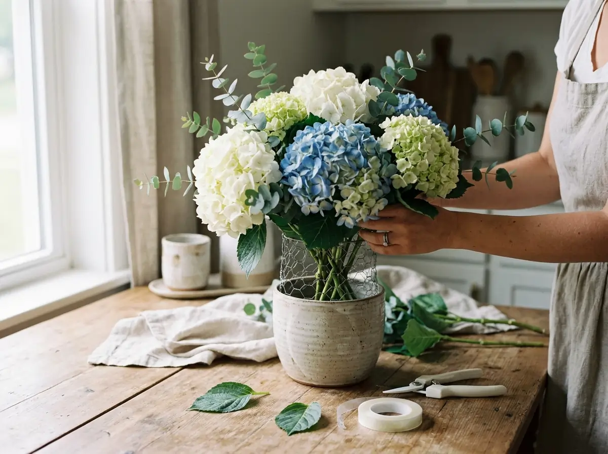 How to Build a Hydrangea Bouquet Without Using Floral Foam 1 build hydrangea bouquet
