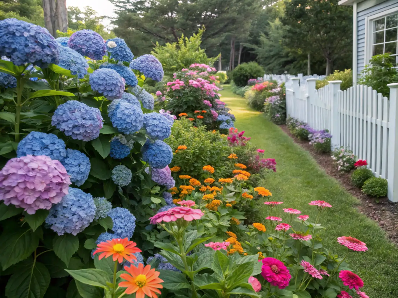 hydrangea zinnia garden