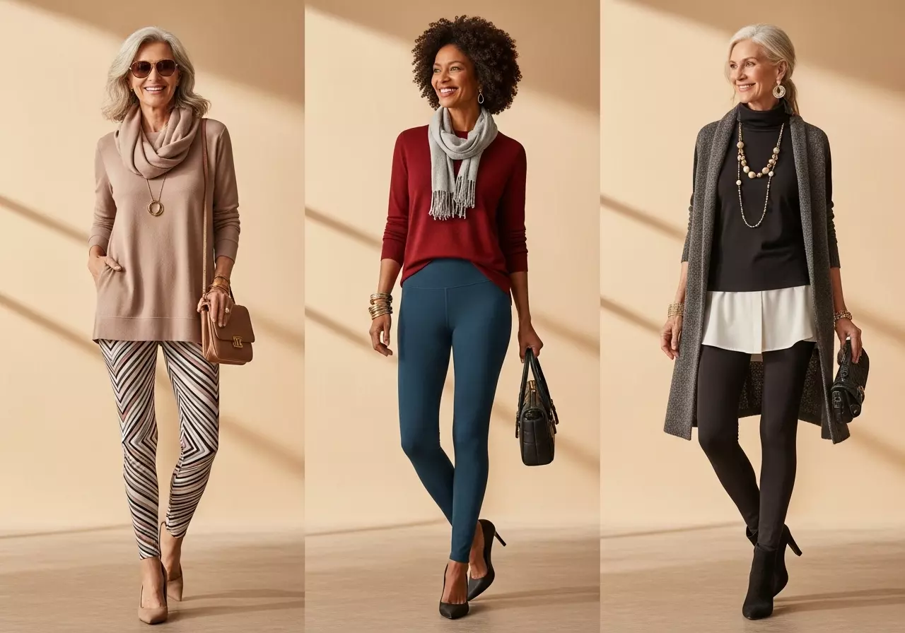 Flattering Leggings Outfit Ideas for Women Over 50 Who Love Fashion 1 flattering leggings outfit