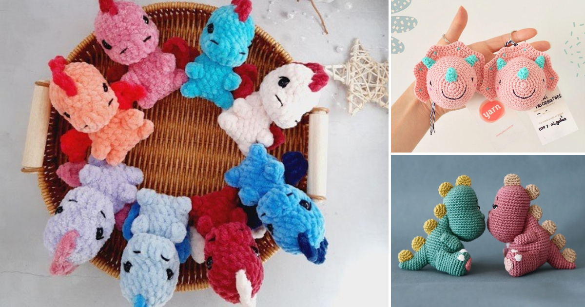 crochet dinosaur keychain