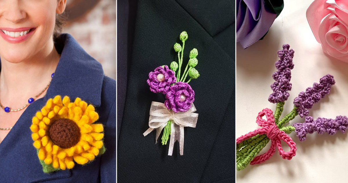 crochet floral brooch