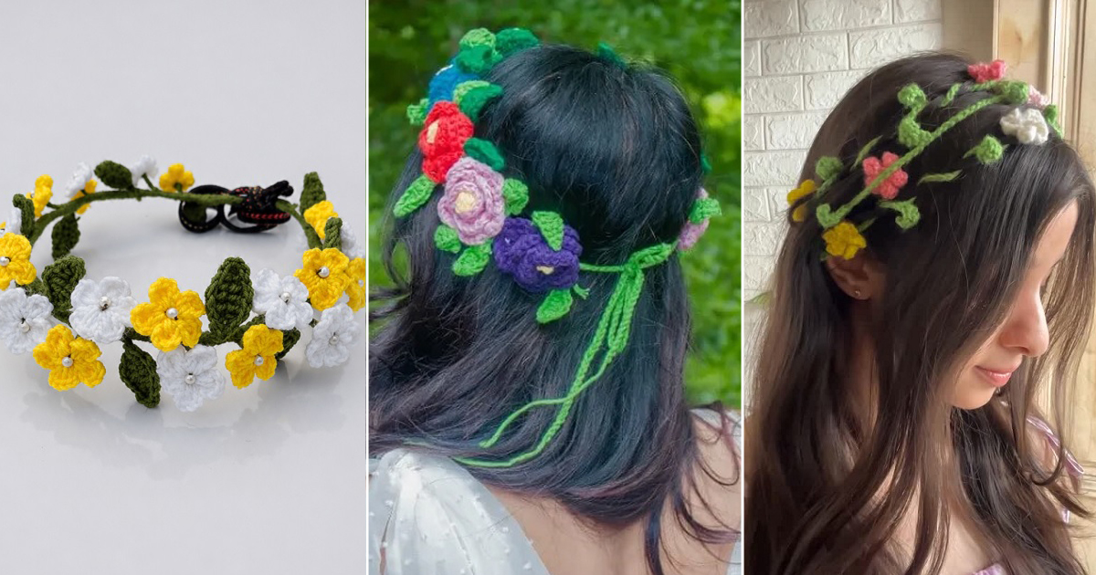 crochet floral tiara