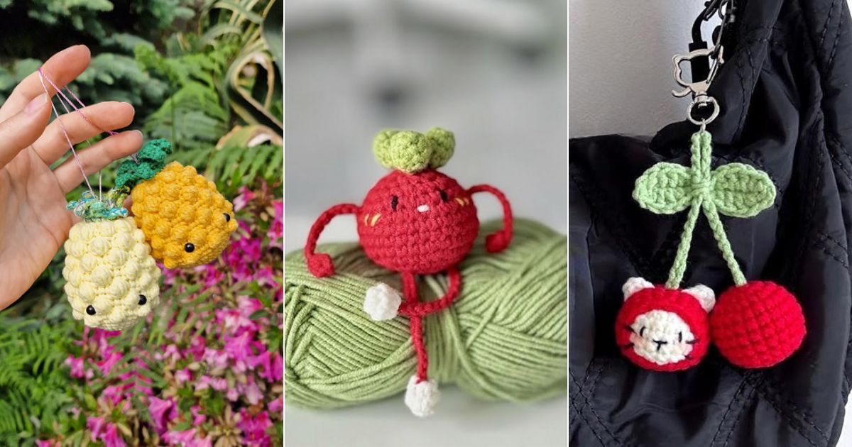 crochet fruit keychain