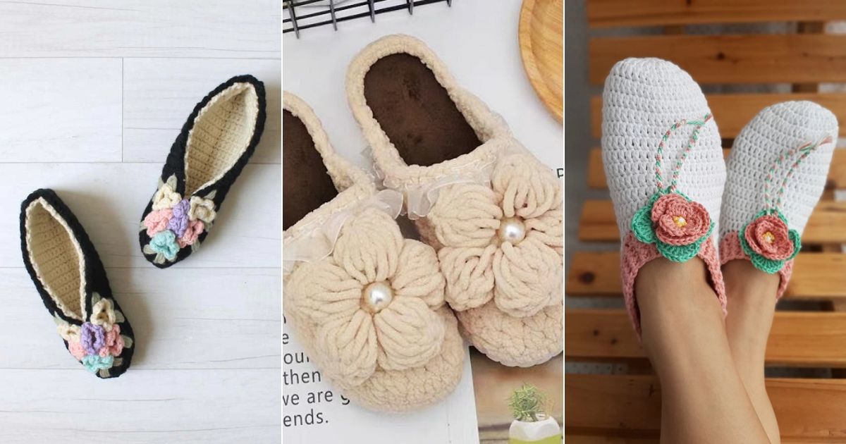 crochet floral slippers