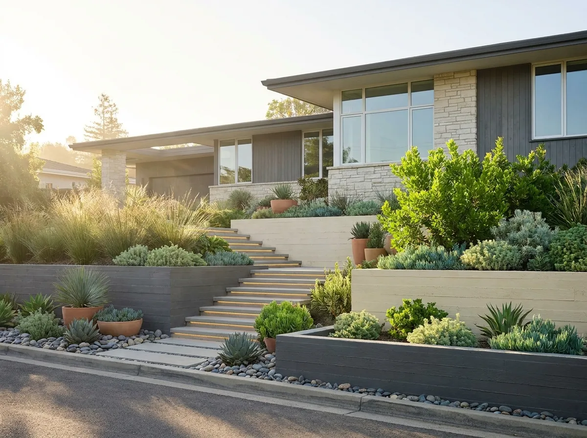 7 Modern Front Yard Landscaping Ideas for Sloped or Uneven Lots 1 modern front yard