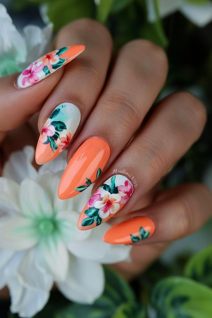 Summer Flower Nails 2025: 21 Stunning Floral Designs And Acrylic Art Ideas For Almond And Square Nails 5 summer flower nails