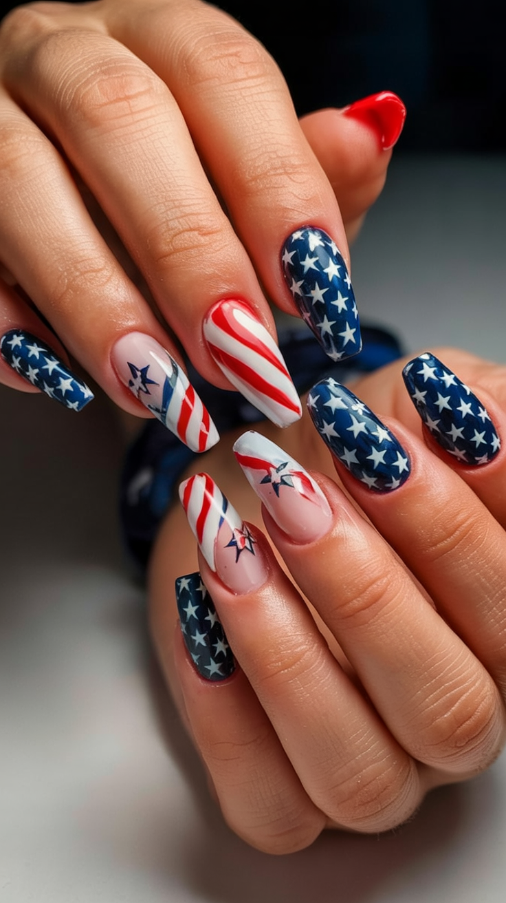 21 Unique Patriotic Nails 2025 With Red, Blue, Sparkle, Glitter, Matte Designs For 4th Of July 7 unique patriotic nails