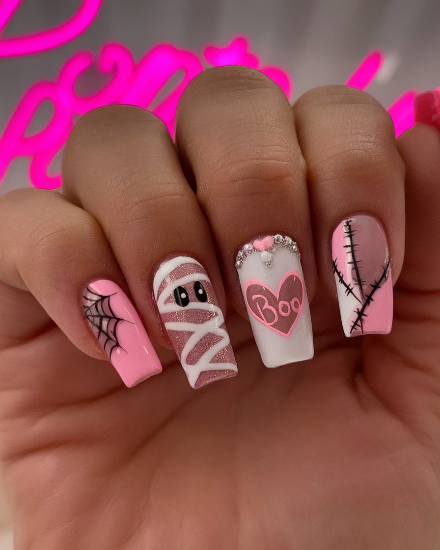 pink halloween nails