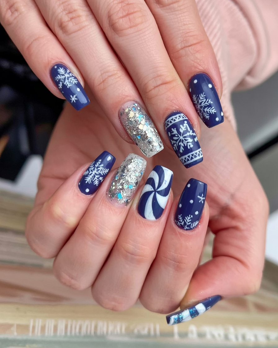 22 Blue Christmas Nails 2025 Ideas for Sparkly Winter Holidays 4 blue christmas nails