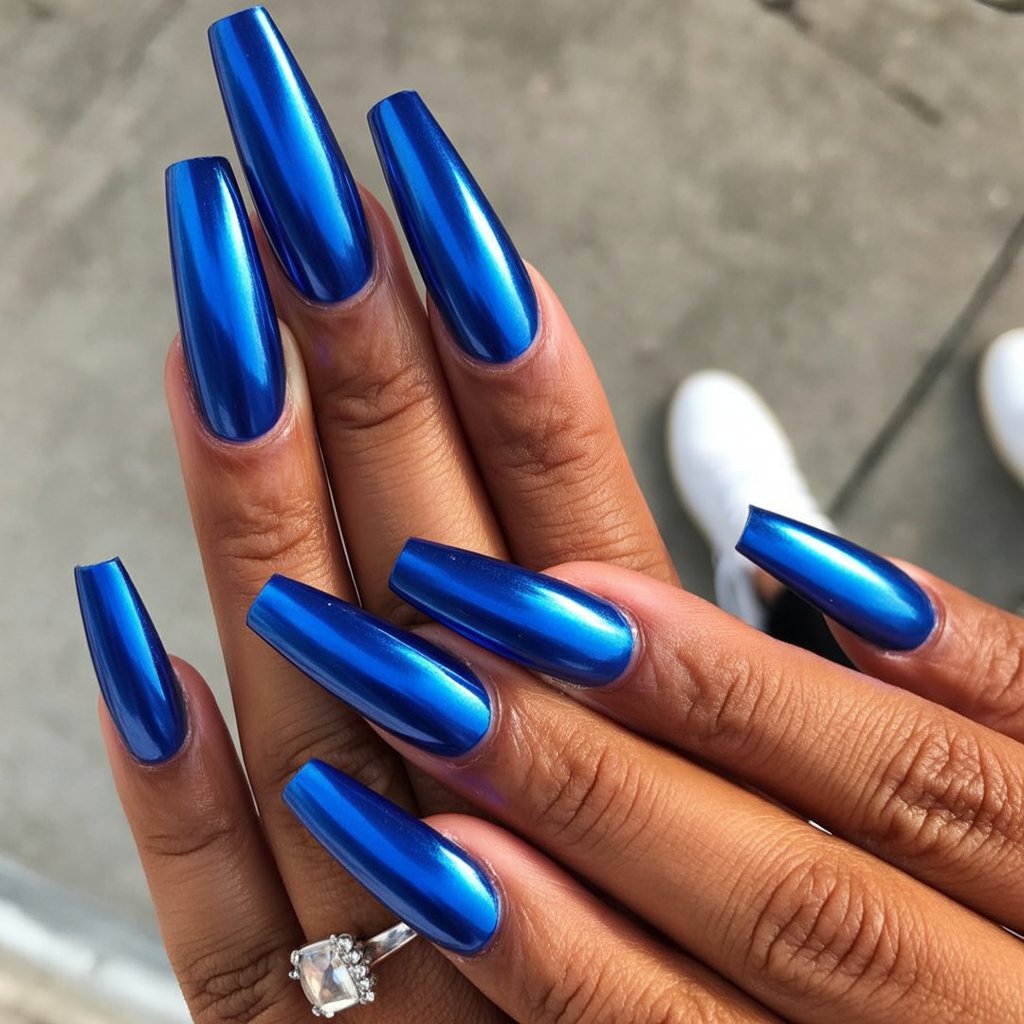 blue chrome nails