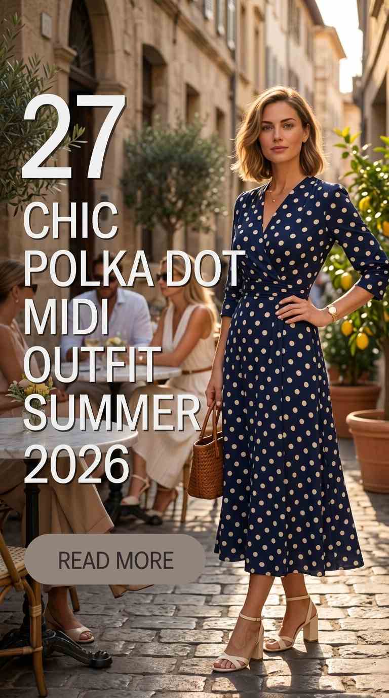27 Chic Dot Midi Outfit Ideas for Women Summer 2026 5 chic dot midi