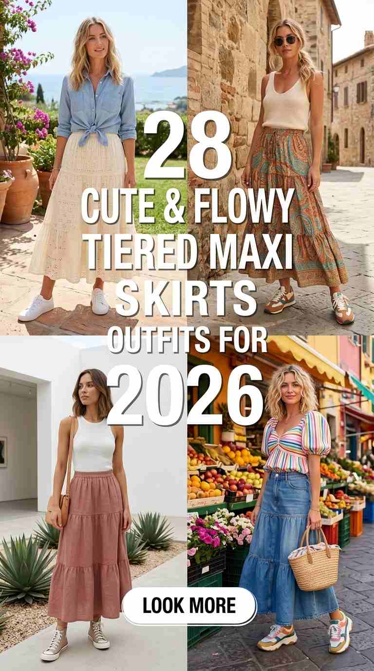 Tiered Maxi Skirt Outfits for Women Summer 2026 – 28 Looks That Work 5 tiered maxi skirt