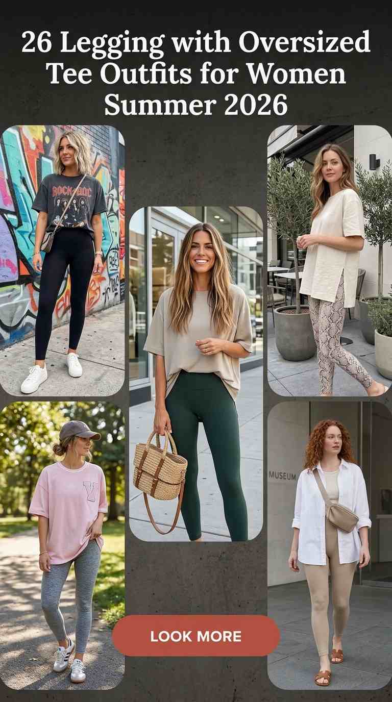 26 Stylish Legging with Oversized Tee Outfits for Women This Summer 2026 3 stylish legging oversized