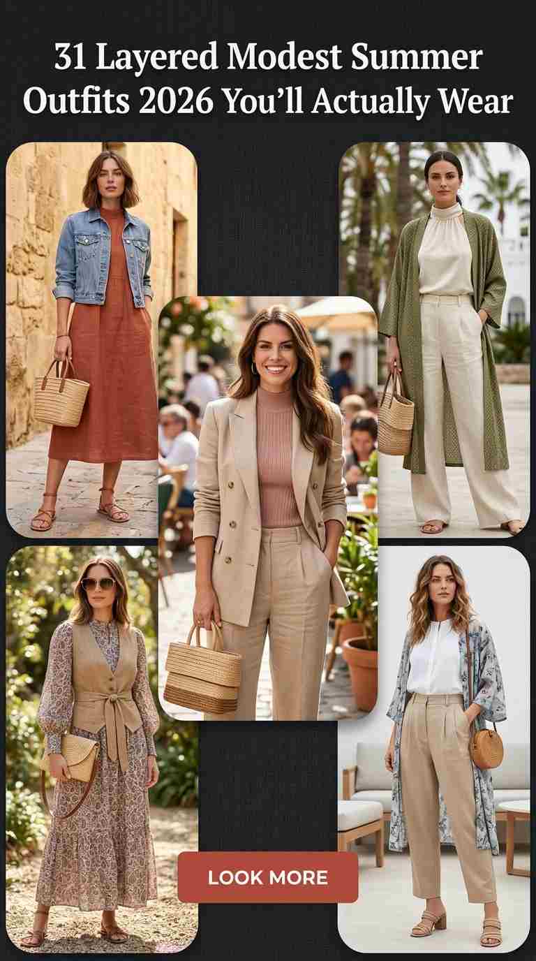 Layered Outfit Ideas for Modest Summer Women 2026 – 31 Summer Looks 3 layered outfit ideas