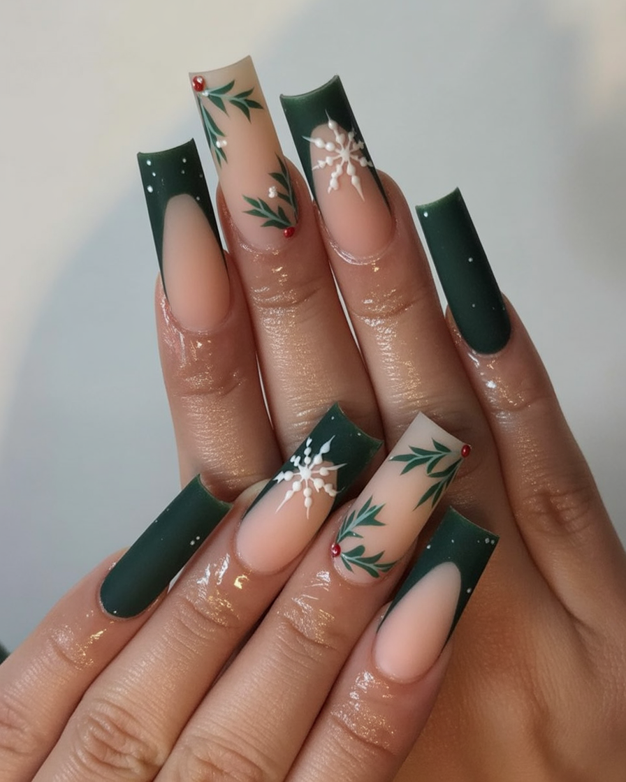 21 Dark Green Christmas Nails 2025 Ideas for a Festive Look 8 dark green christmas