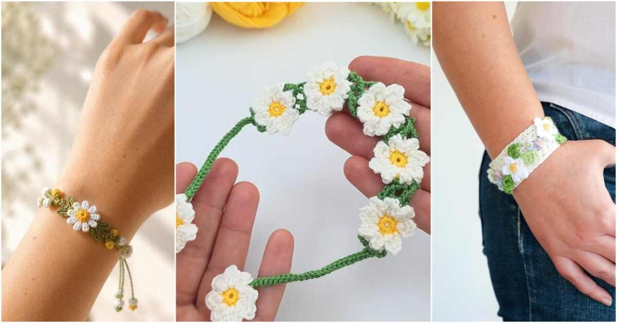 7 Crochet Daisy Bracelet Free Patterns 3 crochet daisy bracelet