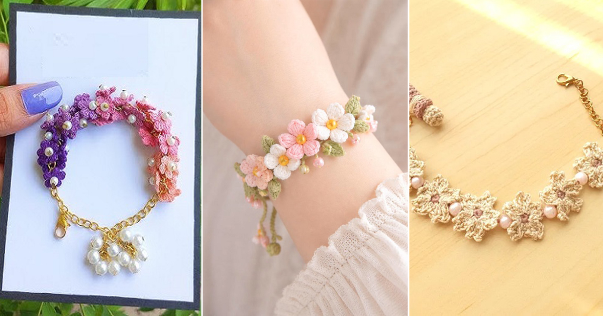 crochet floral bracelet
