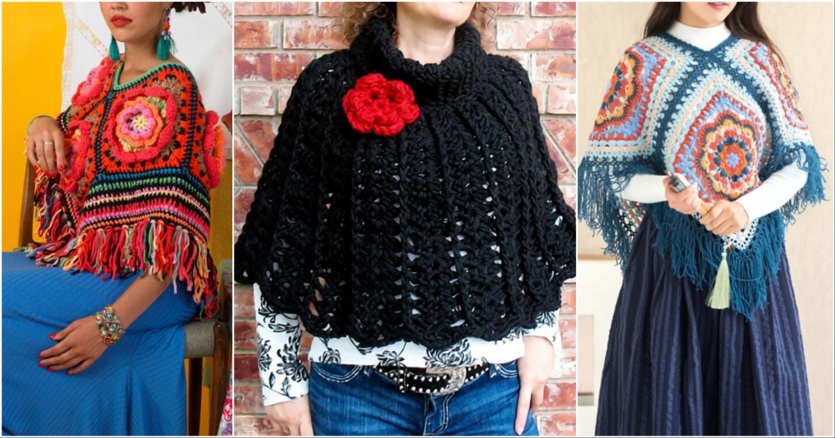 crochet floral poncho