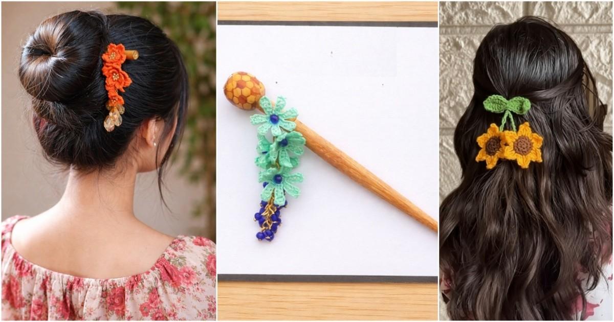 crochet floral hair
