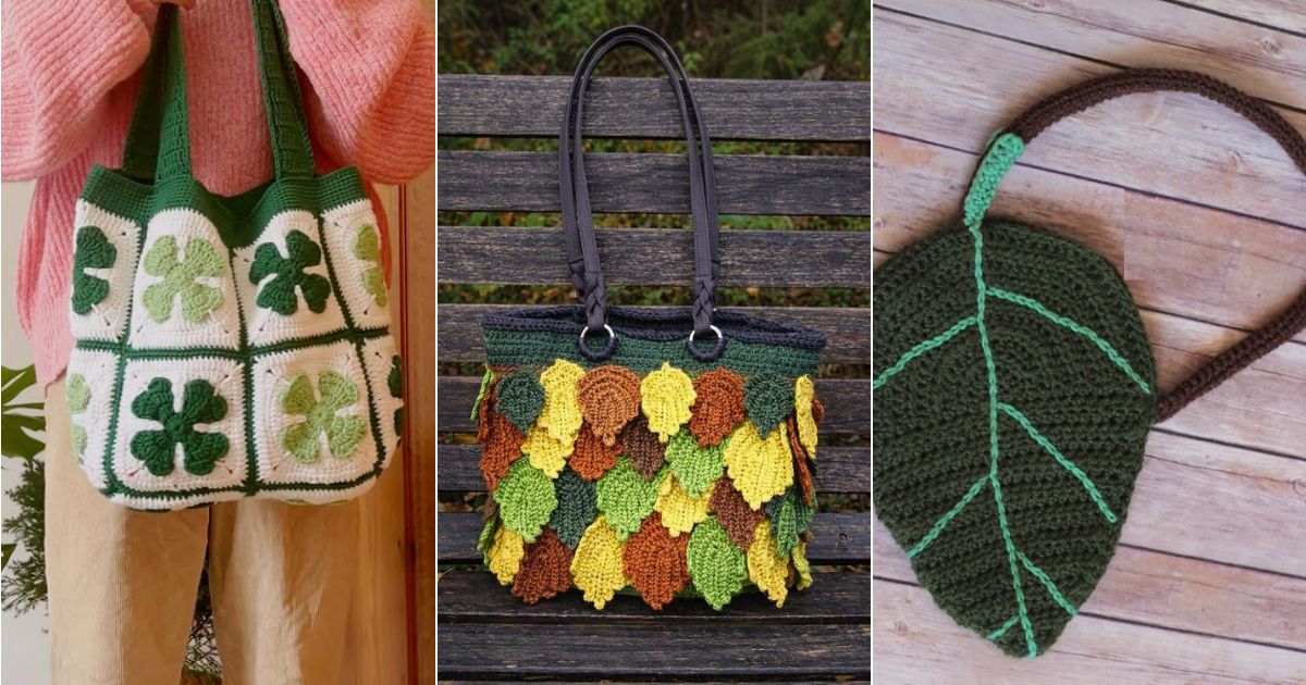crochet leafy bag