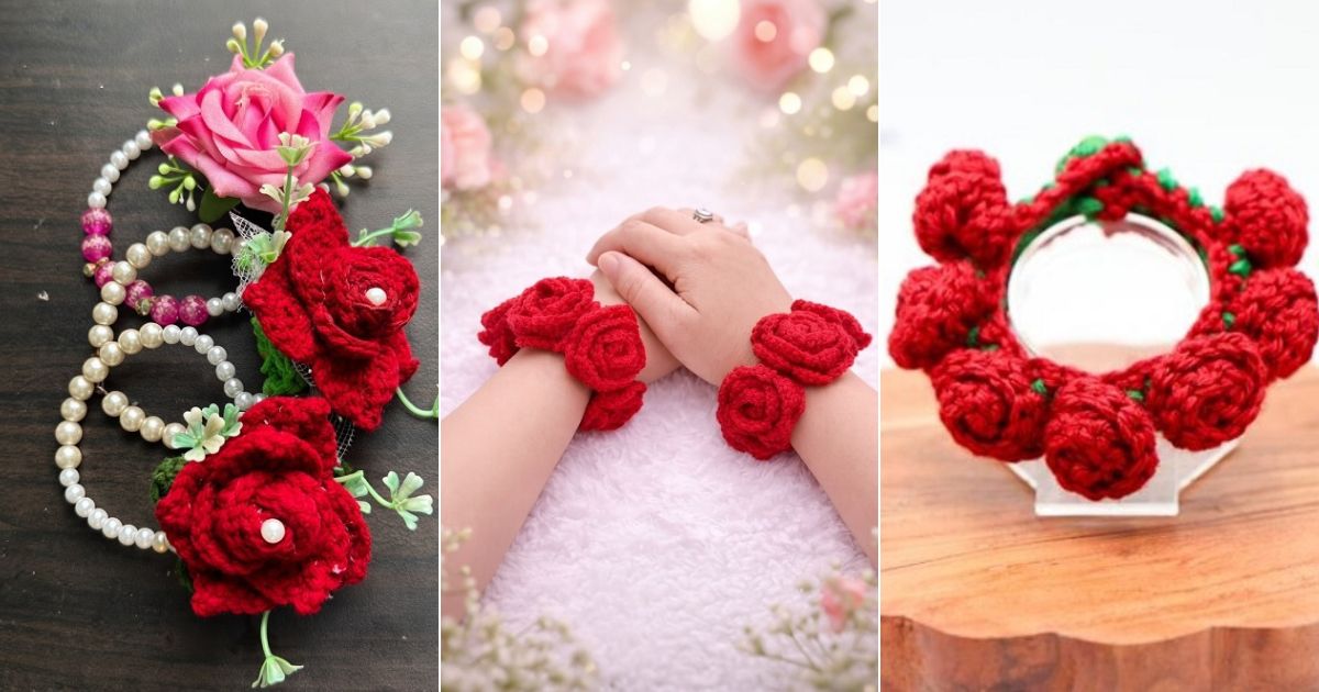 crochet rose bracelet