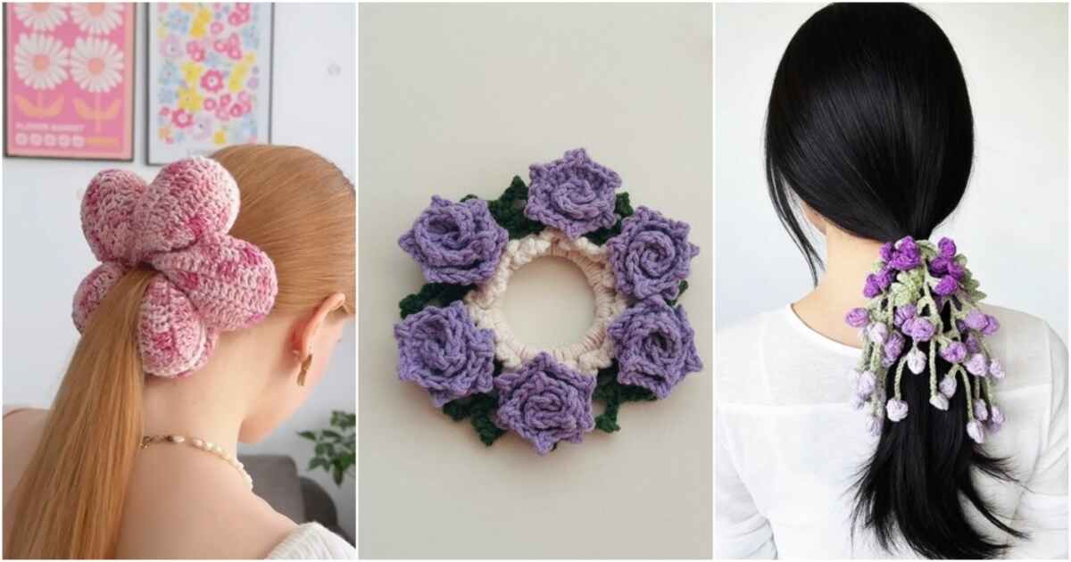 crochet flower scrunchie
