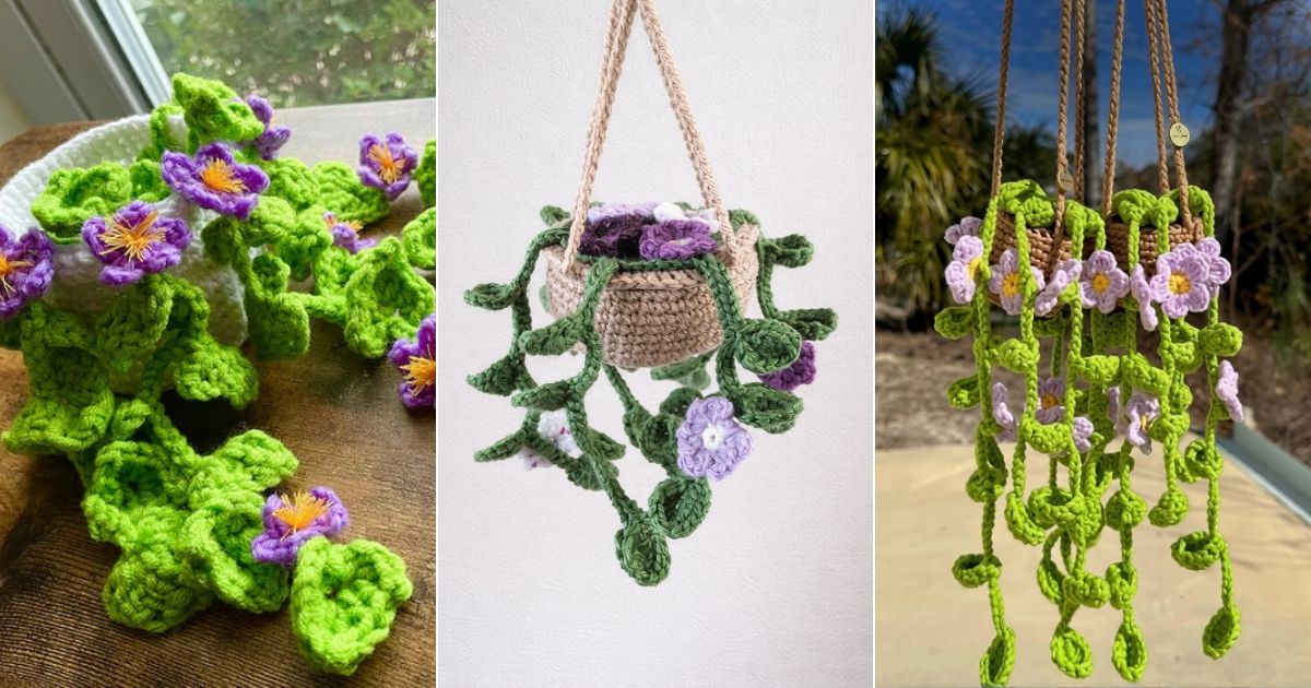 crochet purple flowering